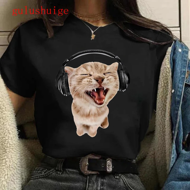 Vintage Funny Cute Cat T Shirt Women Shirt Harajuku Graphic Ulzzang T-shirt 90s Tshirt Top Tee Female Gothic