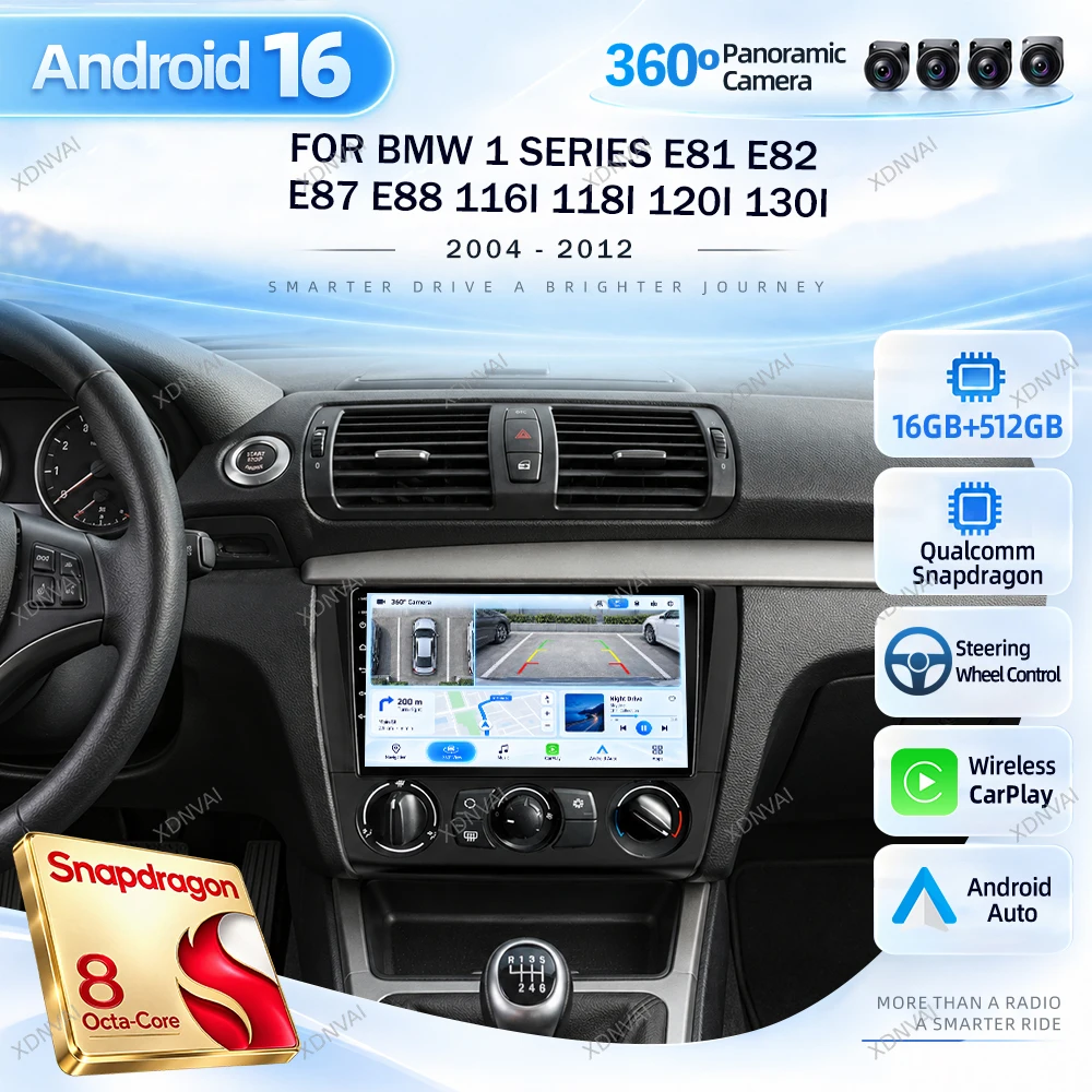 Android 16 Car Radio For BMW 1 Series E81 E82 E87 E88 116i 118i 120i 130i 2004 - 2012 Multimedia Video Player Carplay RDS GPS BT