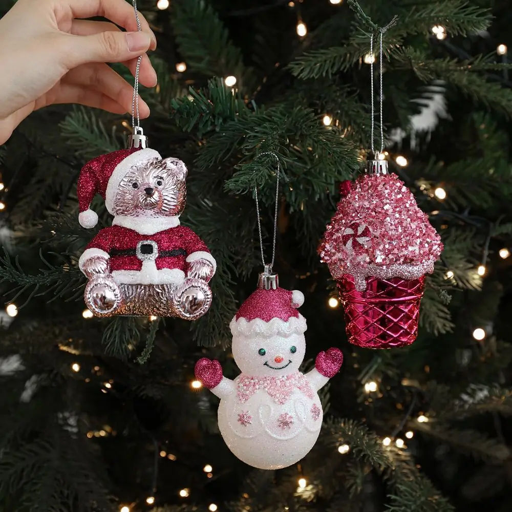 

Plastic Glitter Christmas Tree Decoration Santa Claus Waterproof Xmas Tree Hanging Pendant Shatterproof Hanging Ornament Window