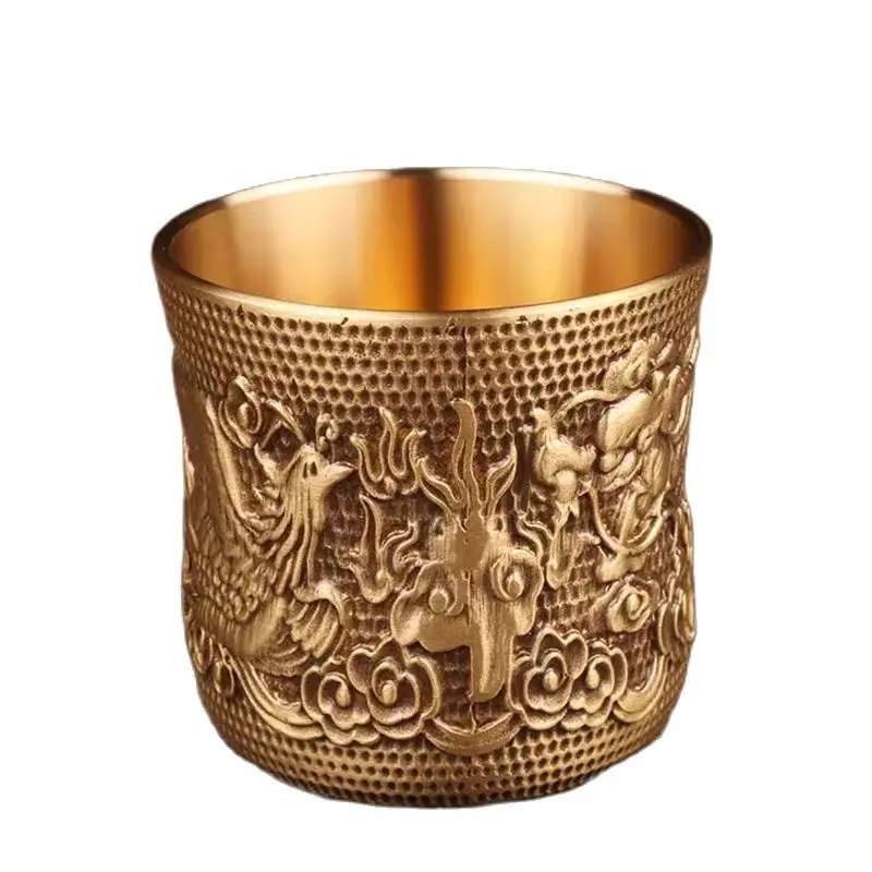 

Brass Engraved Phoenix Mini Spirits Vodka Cup Liquor 50ml Retro Bronze Portable Personalized Tea Tumbler Glases Home Decorative