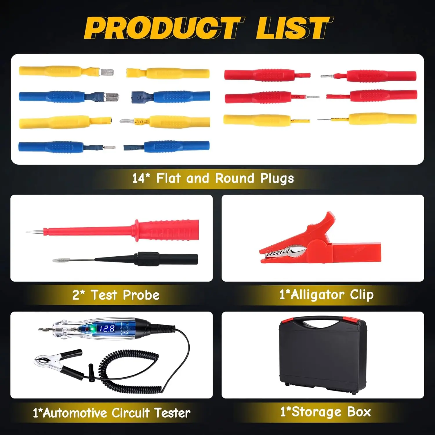 Kit sonda luce di prova, voltmetro LED CC 3-72 V, tester di tensione con fusibile automatico da 18 pezzi