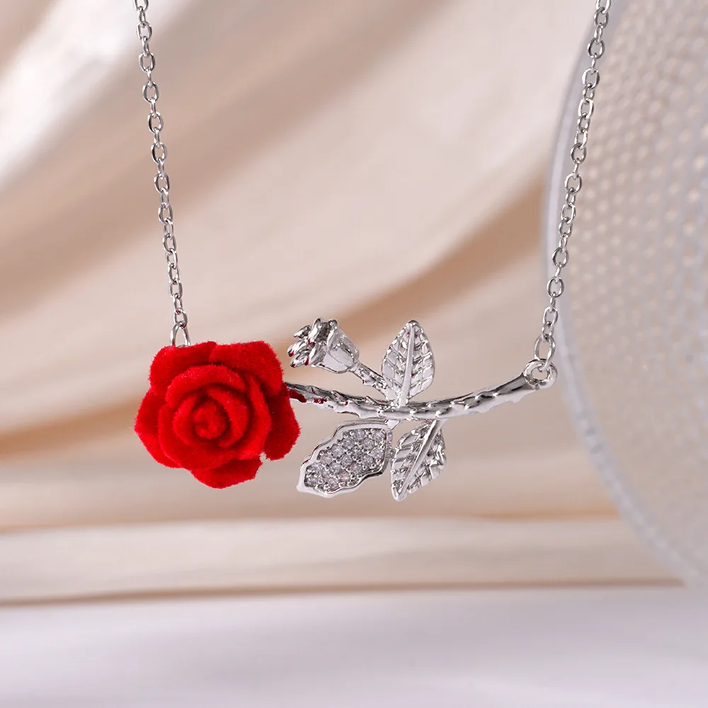Romantische einfache Rosenblüten-Halskette für Frauen, zarte Kupferblüten-Anhänger-Kette, Halskette, Freundschaftsschmuck, Geschenke – Detail 5