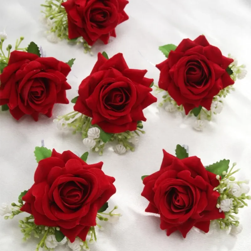 6 ชิ้น/เซ็ต Boutonniere สําหรับผู้ชายเจ้าบ่าว Rose Boutonniere งานแต่งงานครบรอบอาหารค่ําอย่างเป็นทางการ PARTY ฤดูใบไม้ร่วง Rustic แต่งงานพรหม