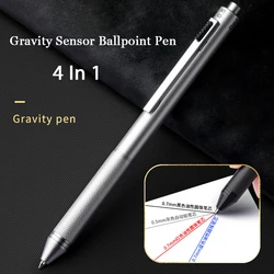 Multifunctional 4 In 1 Gravity Sensor Metal Pen ,Luxury 0.7mm Ballpoint Canetas 0.5mm Mechanical Pencil Black Technology Oil Pen