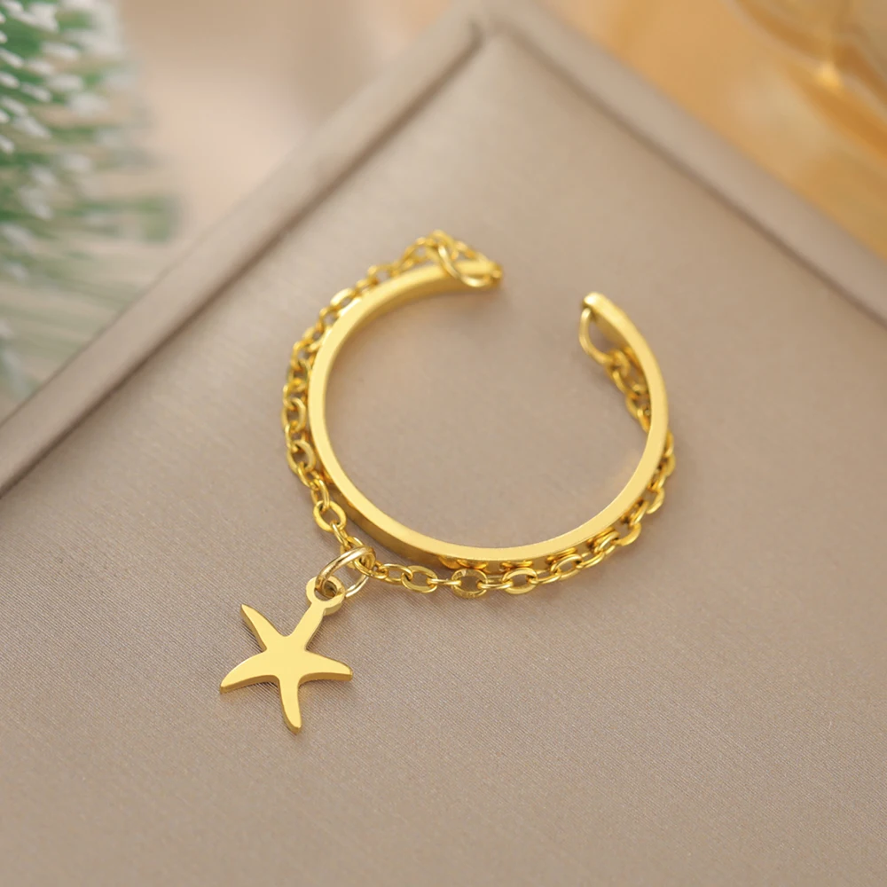 Dawapara Vintage Stern Kette Quaste Verstellbarer Ring Hexagramm Pentagramm Kreuz Charm Edelstahl Damen Schmuck – Detail 25
