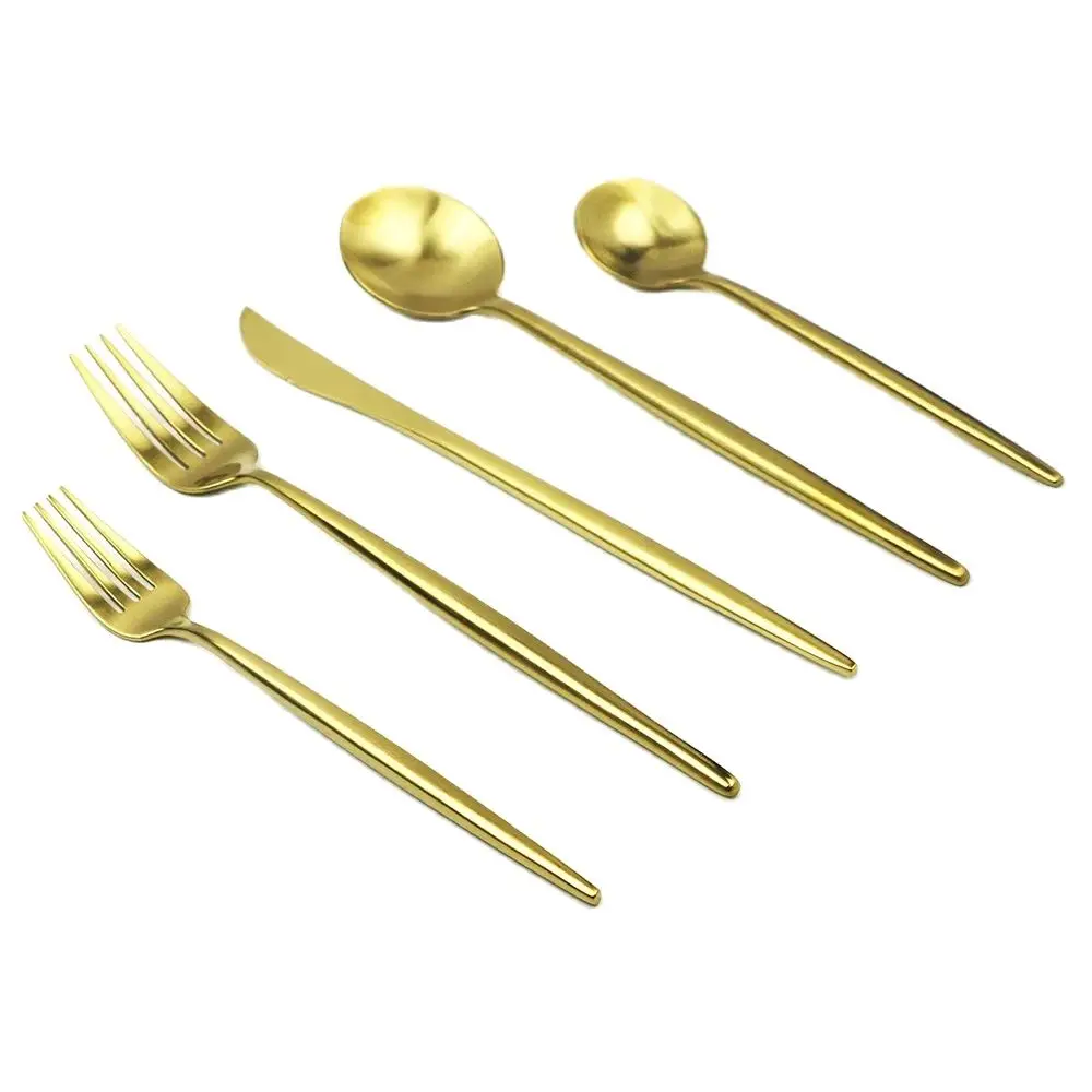 5-Pcs Luxury Golden Cutlery 304 Stainless Steel Dinnerware Set Rose Gold Knife Fork Silverware Dinner Tableware Kitchen