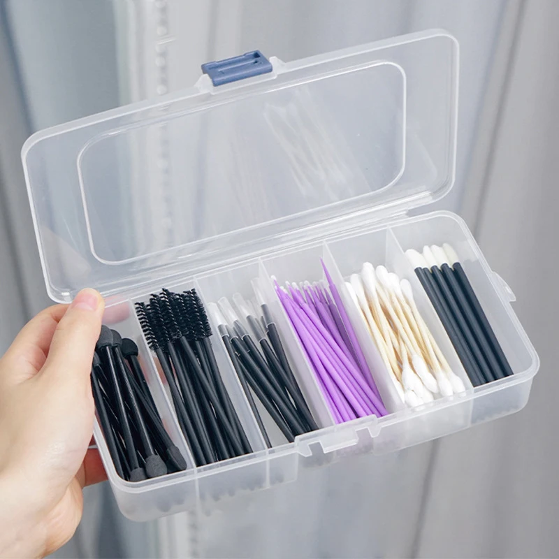 Boîte de rangement pour outils d'extension de cils, boîte à compartiment transparente, boîte de rangement à 6 grilles pour outils de maquillage, organisateur Portable (vide)