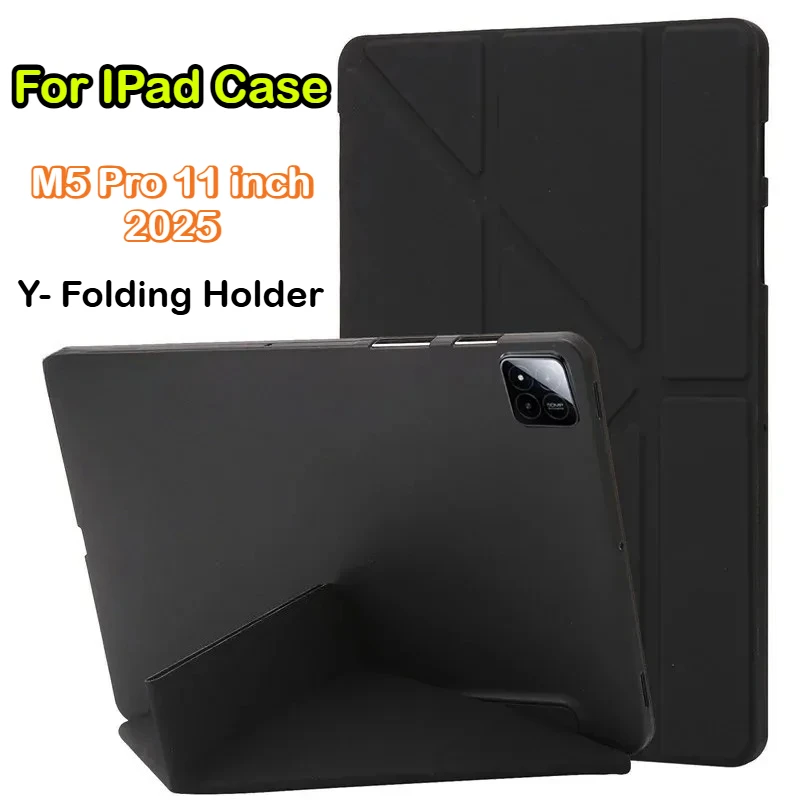 2025 PU Y-Folding Stand Smart Case for IPad M5 M4 M3 M2 Pro Air 11 13 Inch A16 11th 10th Mini 7 6 Official Liquid Silicone Cover