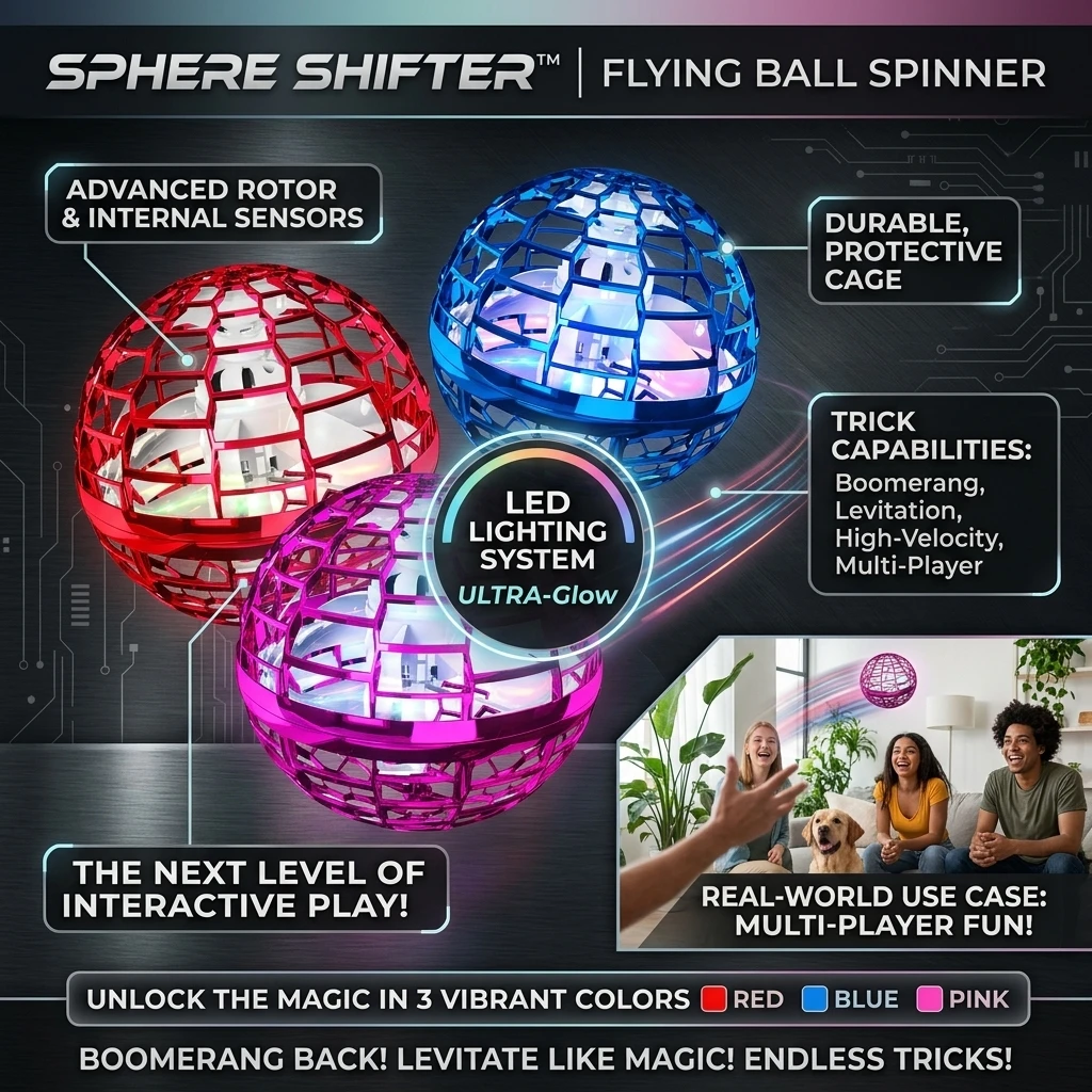 Pro Magic Flying Suspension Ball with Color LED & Auto 360° Gyro Spinner, Anti-Gravity Hover Orb, Outdoor Toy for Teens & Adult