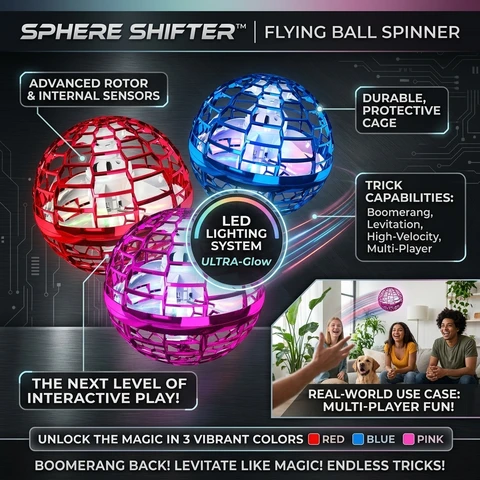 Pro Magic Flying Suspension Ball with Color LED & Auto 360° Gyro Spinner, Anti-Gravity Hover Orb, Outdoor Toy for Teens & Adult