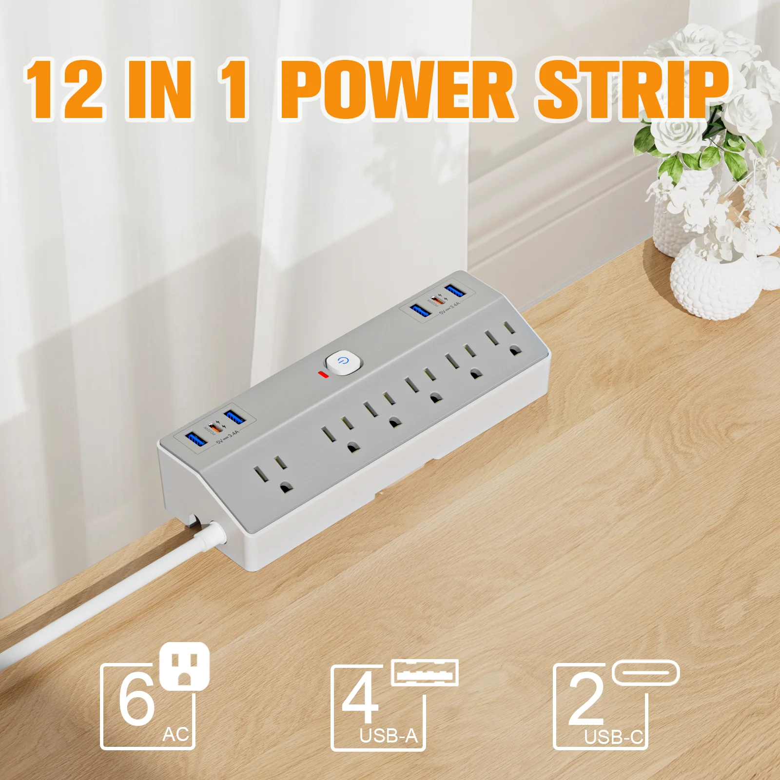 Model zacisku amerykańskiego z listwą zasilającą PD20W i przedłużaczem o długości 3 m nadaje się do biura, domu, szkoły i innych