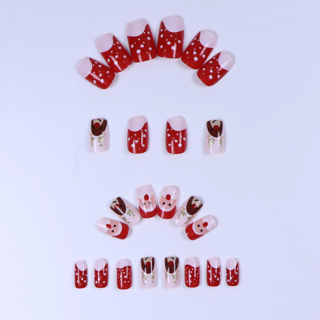 24枚入り キュートなトナカイデザイン フルカバー クリスマス フェイクネイル レッドグリッター クリスマス アクリルネイル