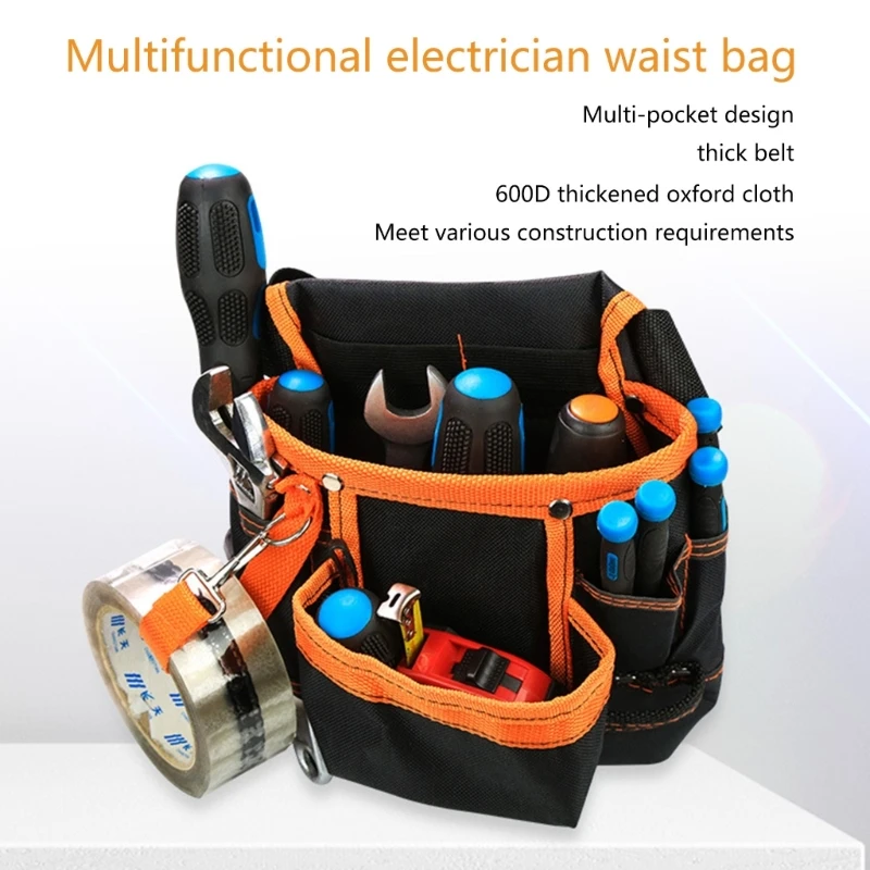 8-pockets Electrician Waist Bag 600D Oxford Cloth Tool Bag Maintenance Special Electricians Belt Bag for Hardware Tools