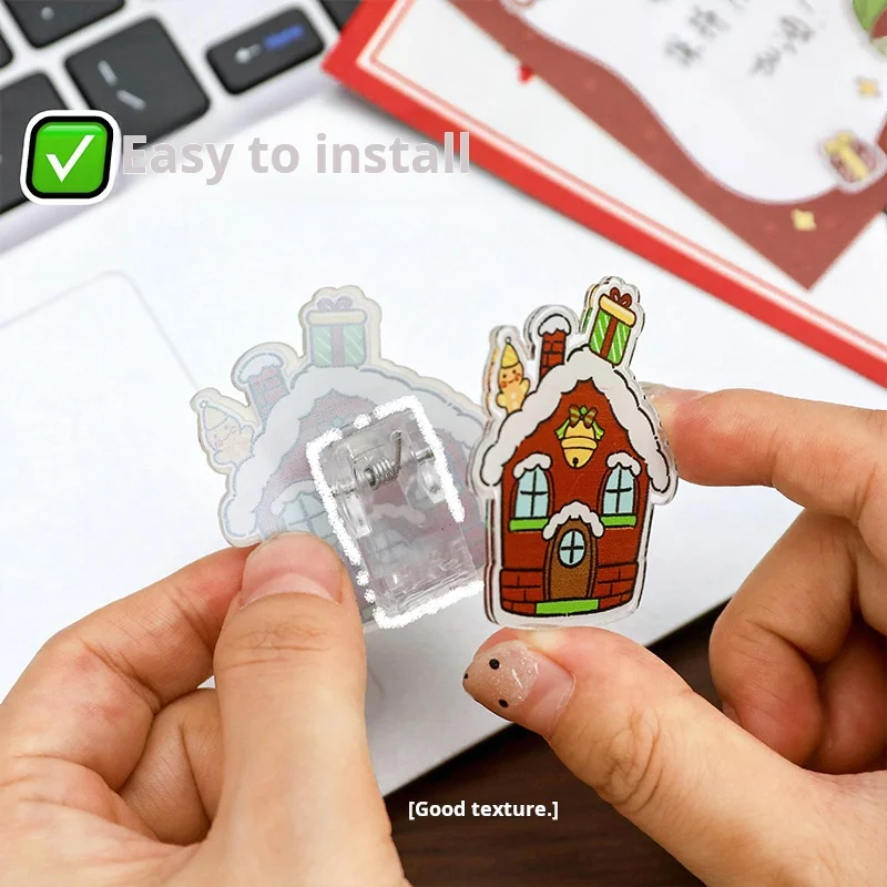 Cute Christmas PP Acrylic clip cartoon hand account clip creative acrylic snack file clip Christmas children's Stationery small