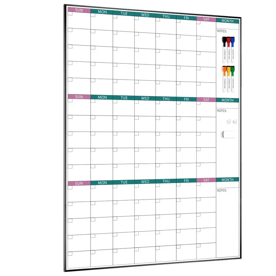 

3Month Dry Erase Calendar for Wall, 39x28 Magnetic Whiteboard Calendar with Black Aluminum Frame, Monthly Calendar Board for Off
