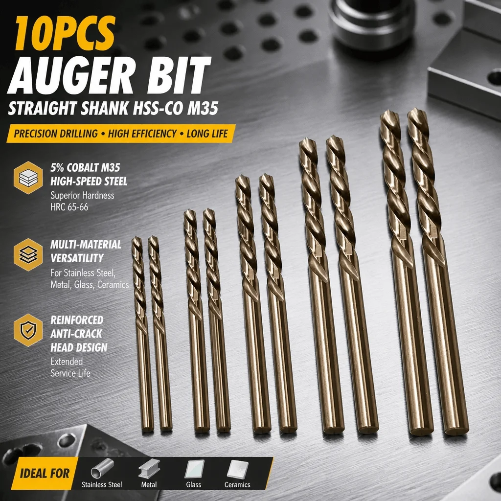 5% Cobalt M35 HSS Drill Bits Set 10PCS For Stainless Steel Metal Hard Materials Anti-Crack Head HRC 65-66 Twist Drills