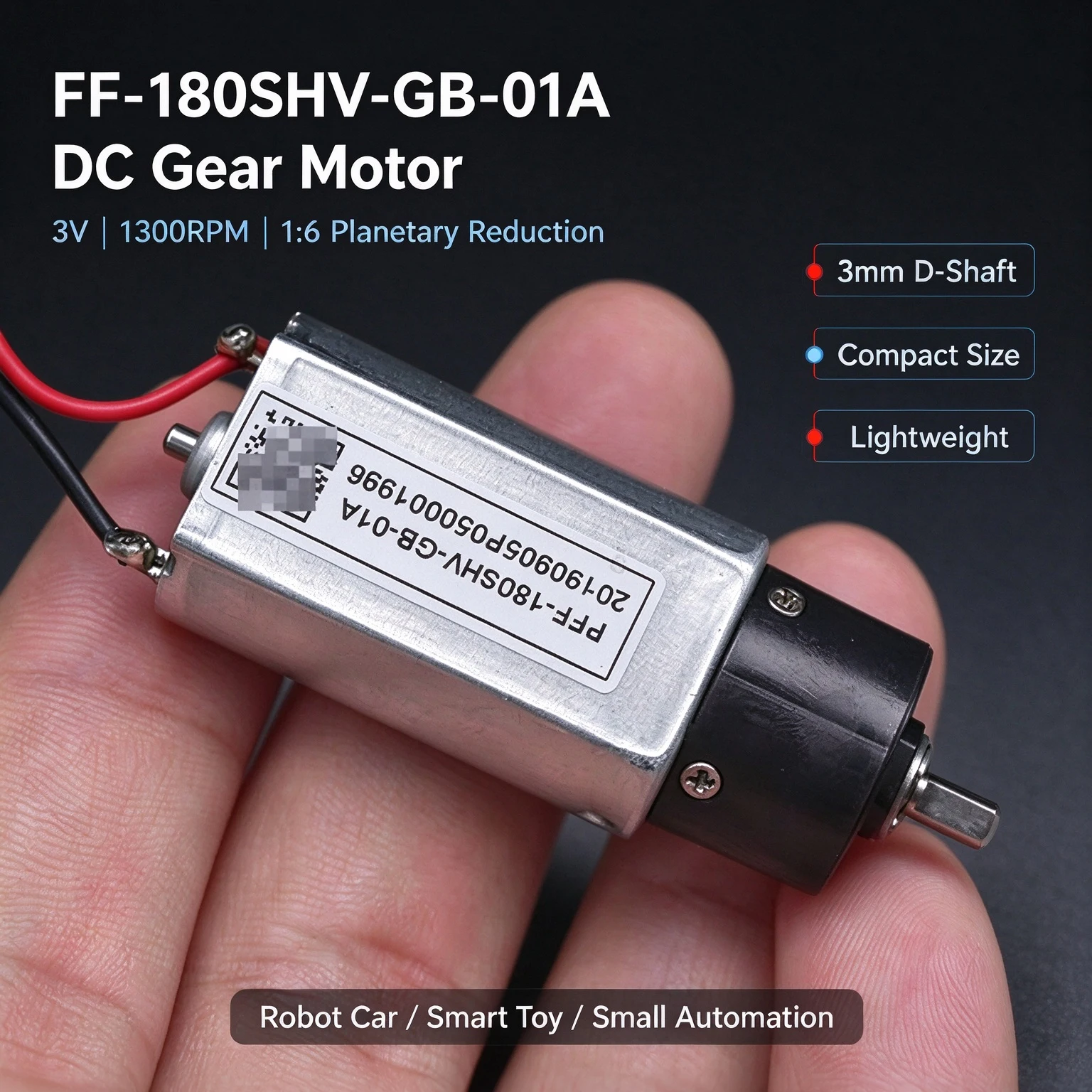 Mini 180 Planetary Gear Motor 1300RPM High Torque Fast Speed DC 3V for DIY Robot Toy Car - Compact Size with 2 Gear Reduction