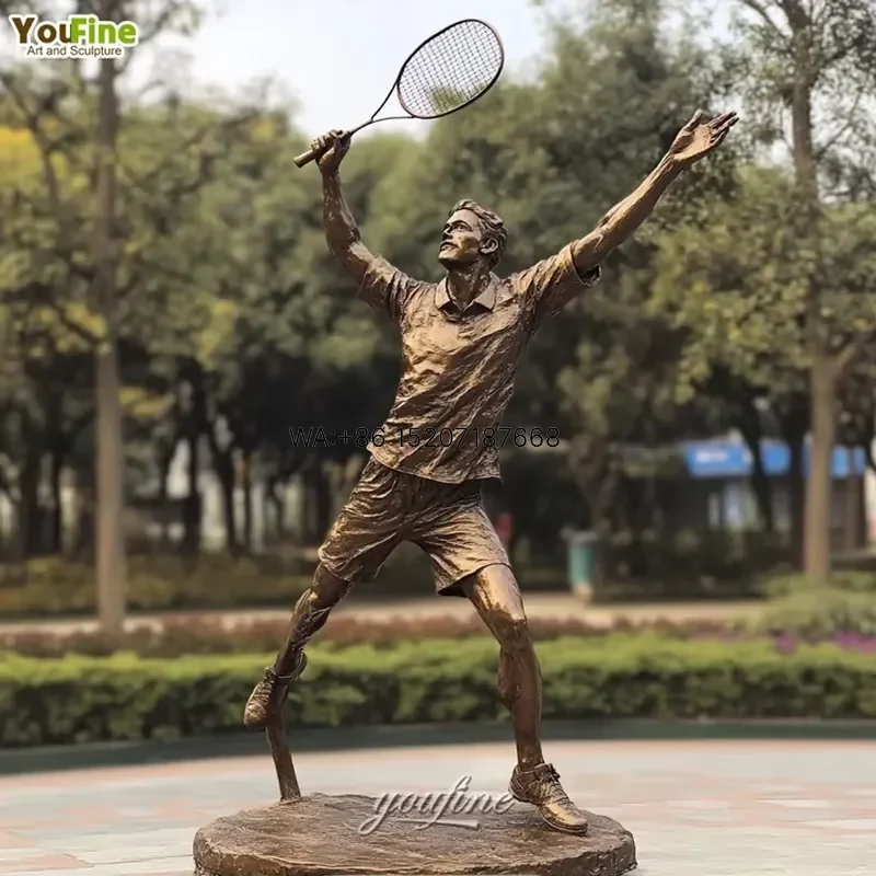 Wmwmnu Dynamic Life Size Bronze Badminton Player Sculpture for Outdoor Sports Stadium School Campus Decor Custom Metal