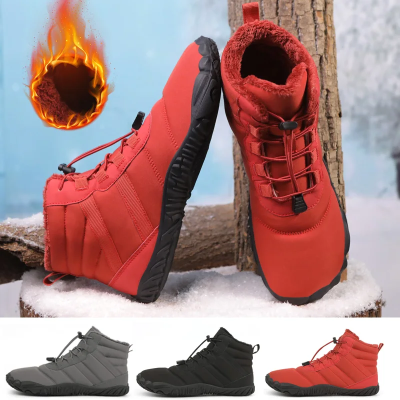 

Men's Winter Barefoot Boots Couple Outdoor Waterproof Plush Shoes Women Warm Fur Anti Slip Shoes Big Size Trekking Hiking Shoes