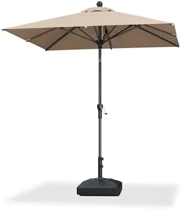 6.5' x 6.5' Square Patio Market Umbrella with Base Outdoor Table Umbrellas Aluminum Frame Sun Shade with 8 Sturdy Ribs