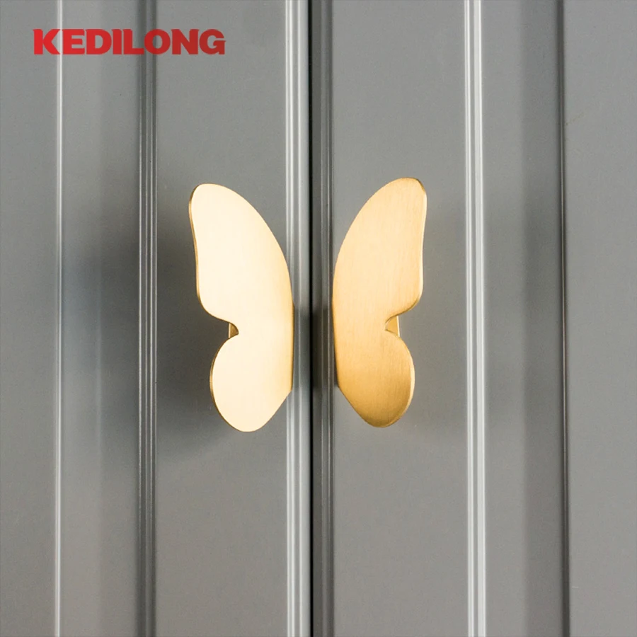 

KEDLO 1pair Creative personality modern simplicity butterfly handle kitchen cabinet no drilling gold handle drawer Pull handle