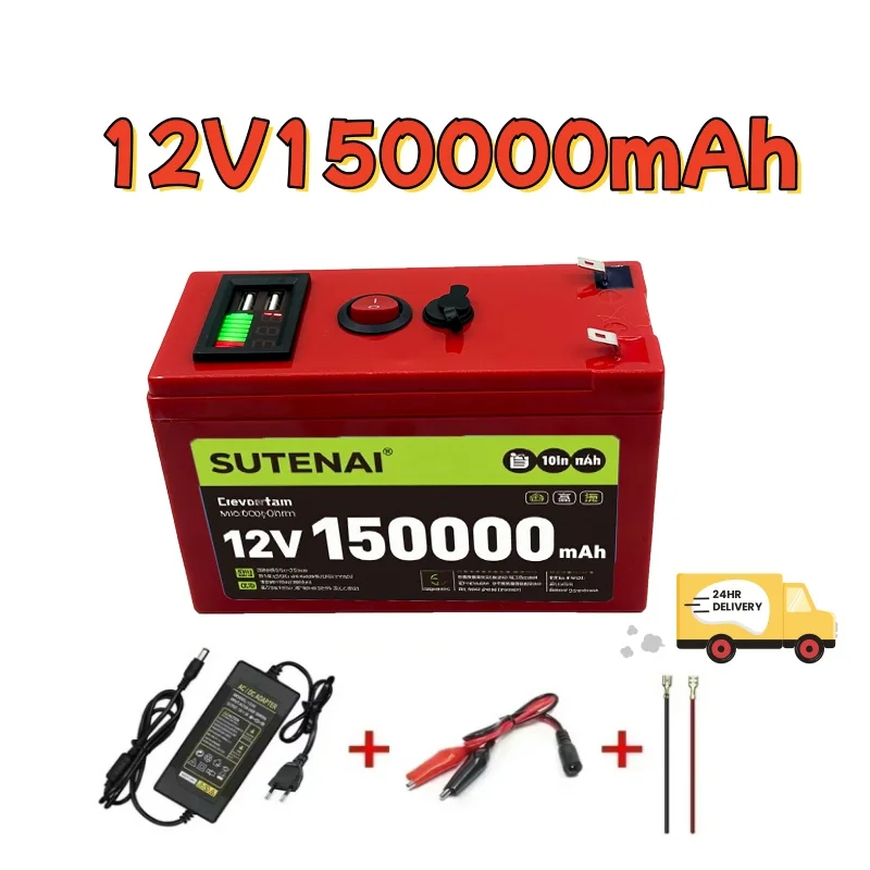 

NEWRED Upgraded 12V 120000mAh Portable Rechargeable Battery Built-in 5V 2.1A USB Power Display Charging Port with +12.6V Charger