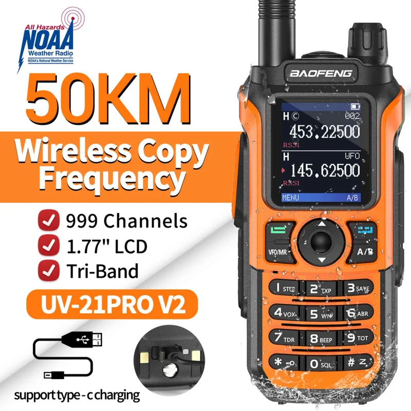 

BaoFeng UV-21 Pro V2 Wireless Copy Frequency Type-C Walkie Talkie Tri Power Long Range Upgrade UV-5R Ham Radio