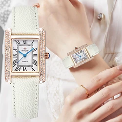 WWOOR-Reloj de pulsera de cuero blanco para mujer, nuevo accesorio de pulsera resistente al agua con diamantes de imitación