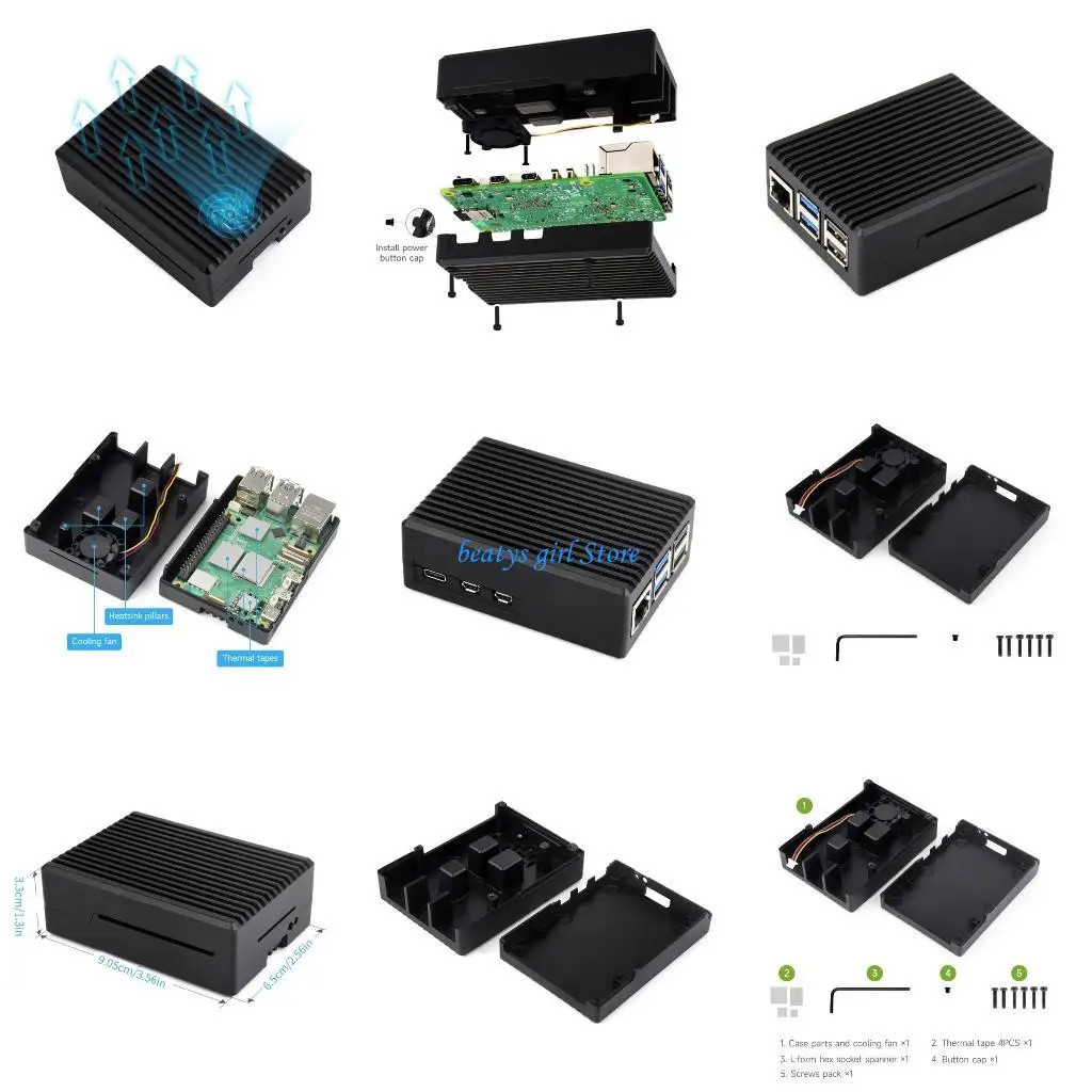 

C7AB Aluminum Case For RPi 5 Board with Built-In Cooling Fan And Heatsink Pad for RPi 5 Metal Enclosure