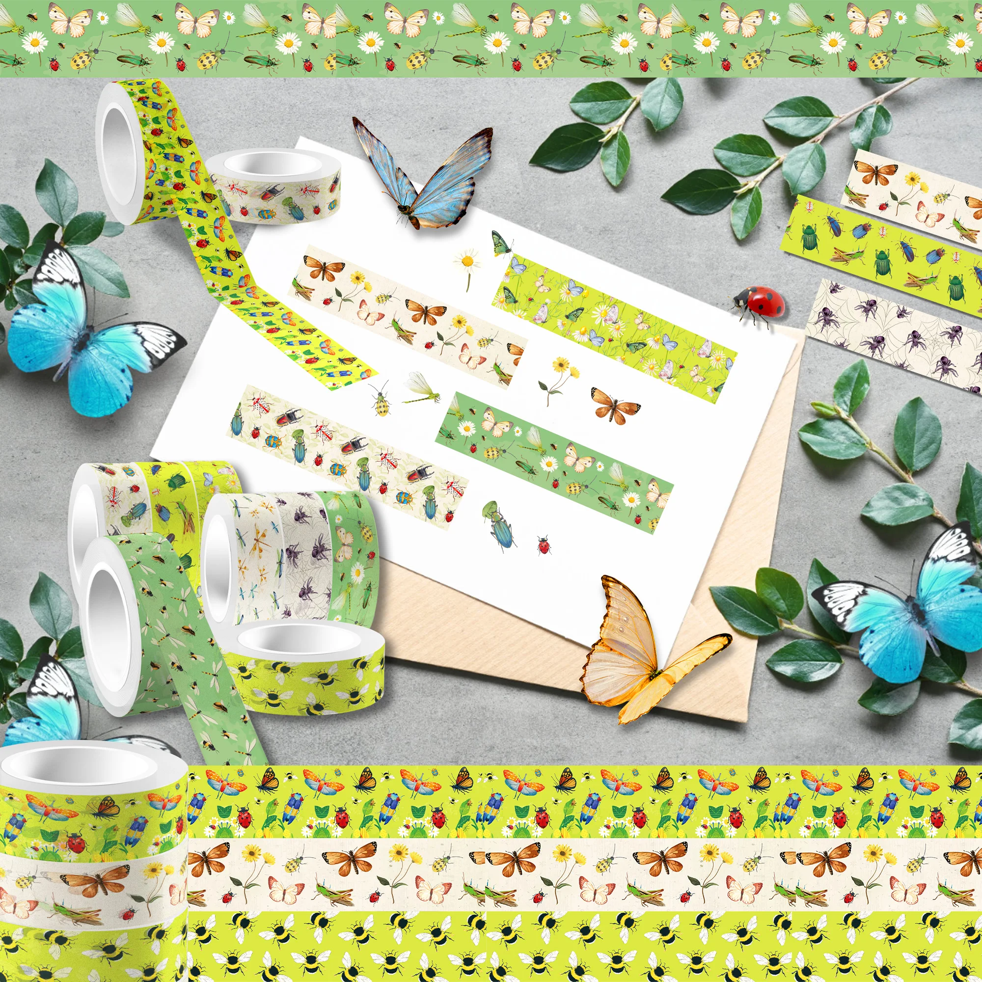 12 Rolls Cartoon Insect Bee Butterfly Masking Tape DIY Handbook Material Sticker Washi Tape Scrapbooking Birthday Gift Supplies