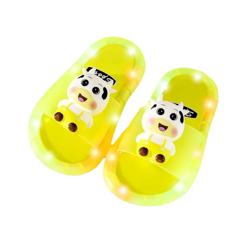 Chinelos luminosos do diodo emissor de luz das crianças animais do bebê imprime sapatos para casa bonito dos desenhos animados confortável macio pvc antiderrapante chinelos casuais