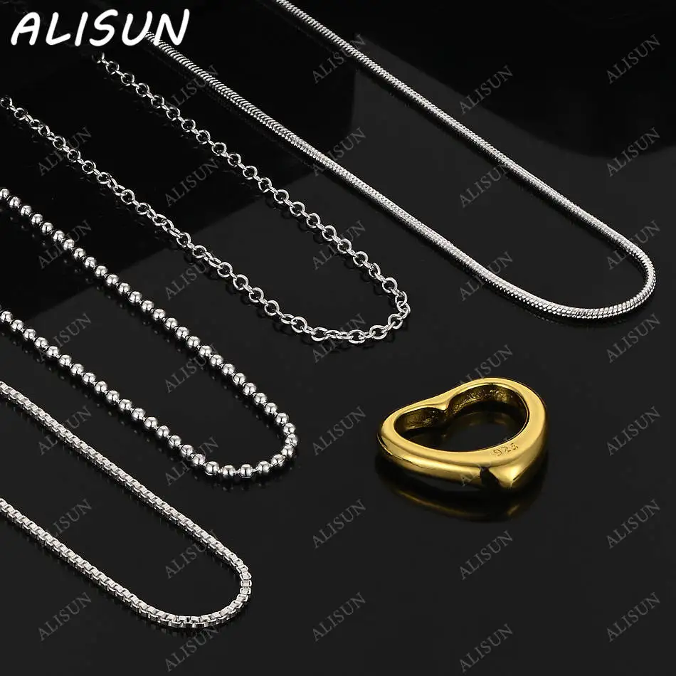 

ALISUN 40-75cm 925 Sterling Silver Gold Hearts Pendant Necklace Chain For Woman Man Fashion Charm Jewelry Christmas Gift