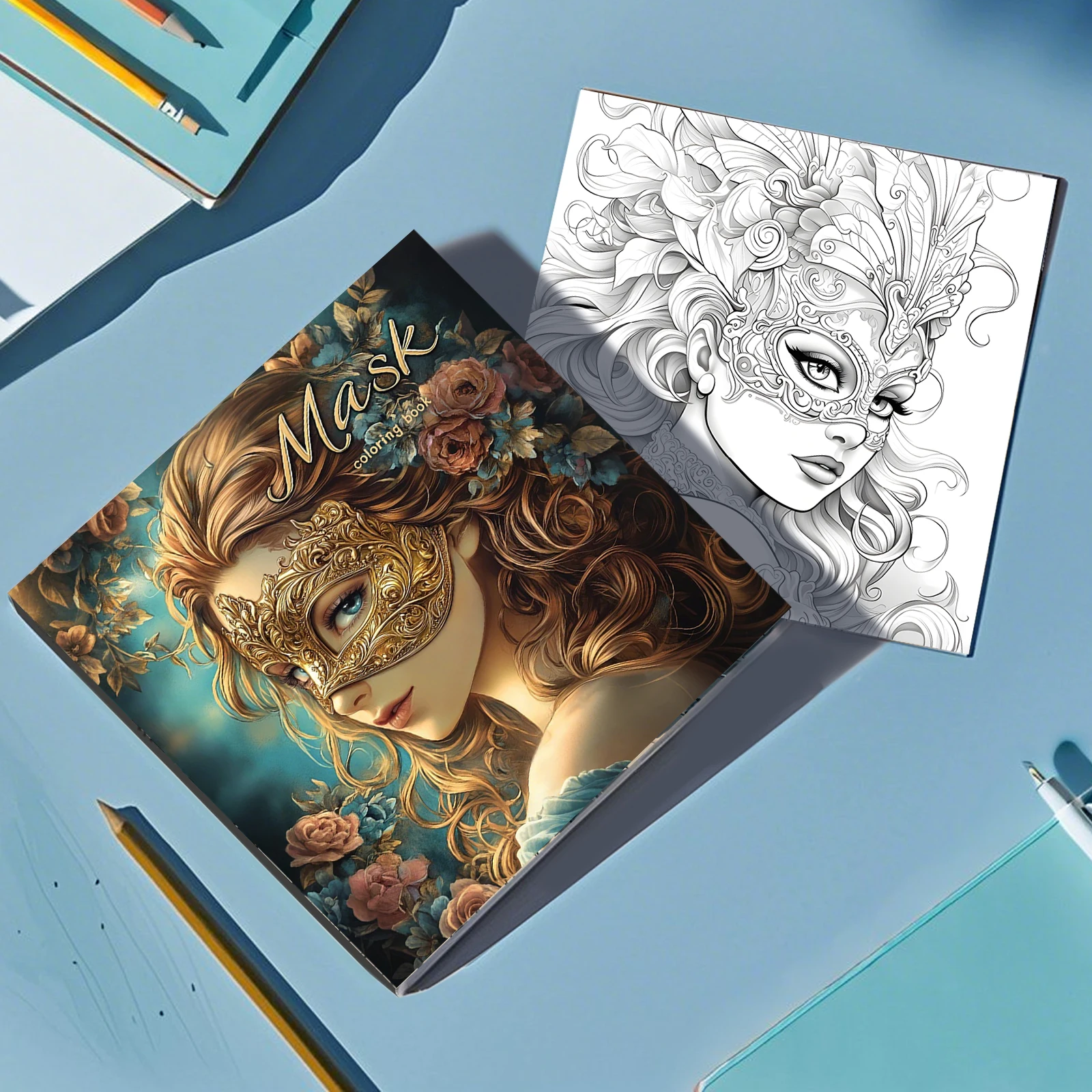 1PC Adult Mask Girl Coloring Book with 24Page Adult Picture Book For Relieve Stress Kill Time Graffiti Painting Drawing Art Book image 5