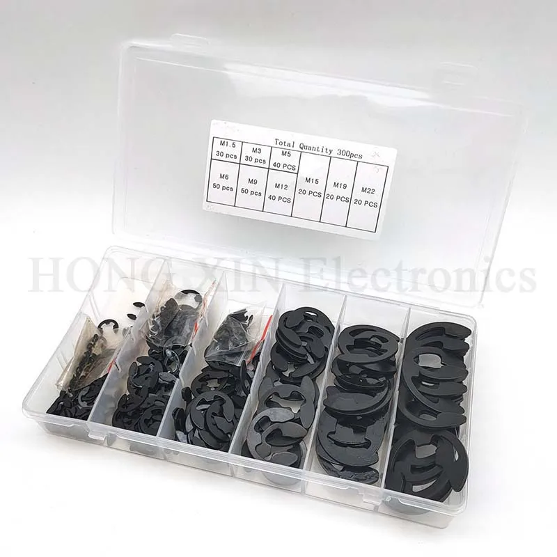 300PCS E-Clip Sortiment Metric Externe Halte Ringe Welle Halte Clips Washer (M 1,5-M22)