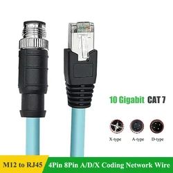 M12 8Pin X Type to RJ45 Connector Cable 4Pin A/D/X-type Connection Coding Cord Cat7 10GB Male to Female Ethernet Wire 1-10M