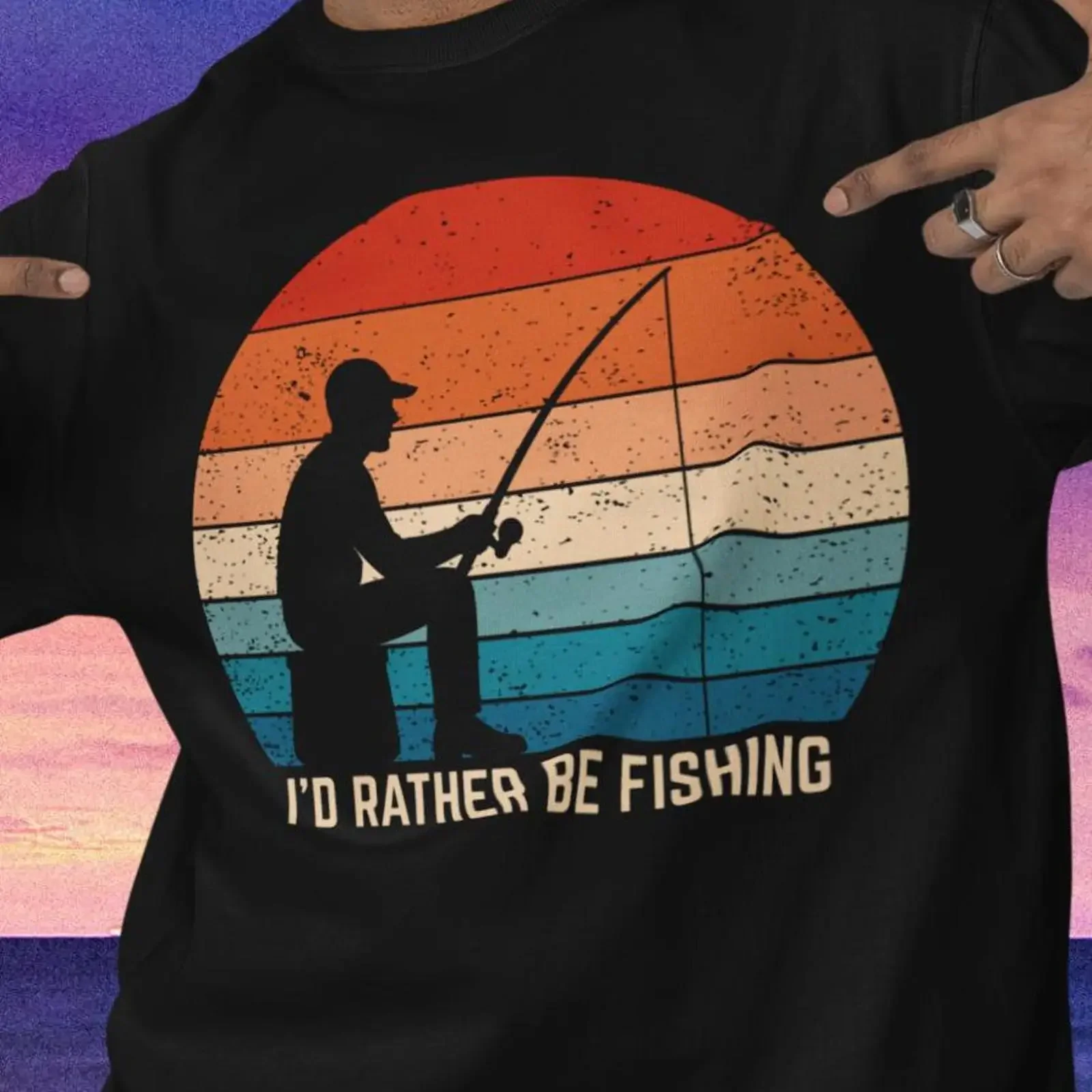 I'd rather be fishing fun t shirt Novelty vintage Washed Unisex Top For Everyday Wear Versatile fashion Slightly Breathable