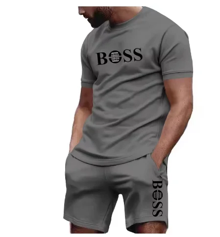 

Спортивный костюм для бега и фитнеса, лето 2025, большая скидка, мужской спортивный костюм из двух частей 2025, футболка с короткими рукавами и чехол для брюк