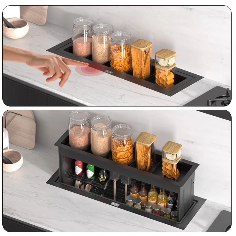 

Kitchen Cabinet Smart Floor Cabinet Vertical Electric Lifting Voice Touch Seasoning Tool Storage Basket