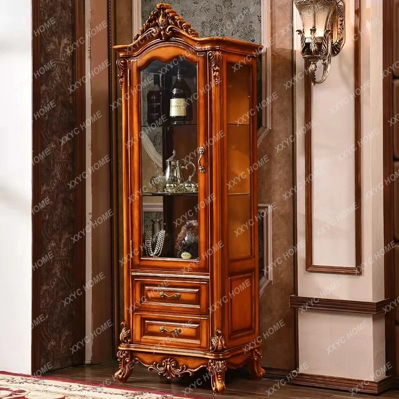 Rosewood Color Solid Wood Wine Cabinet Wall High Display Cabinet Household Storage Single and Double Door Locker