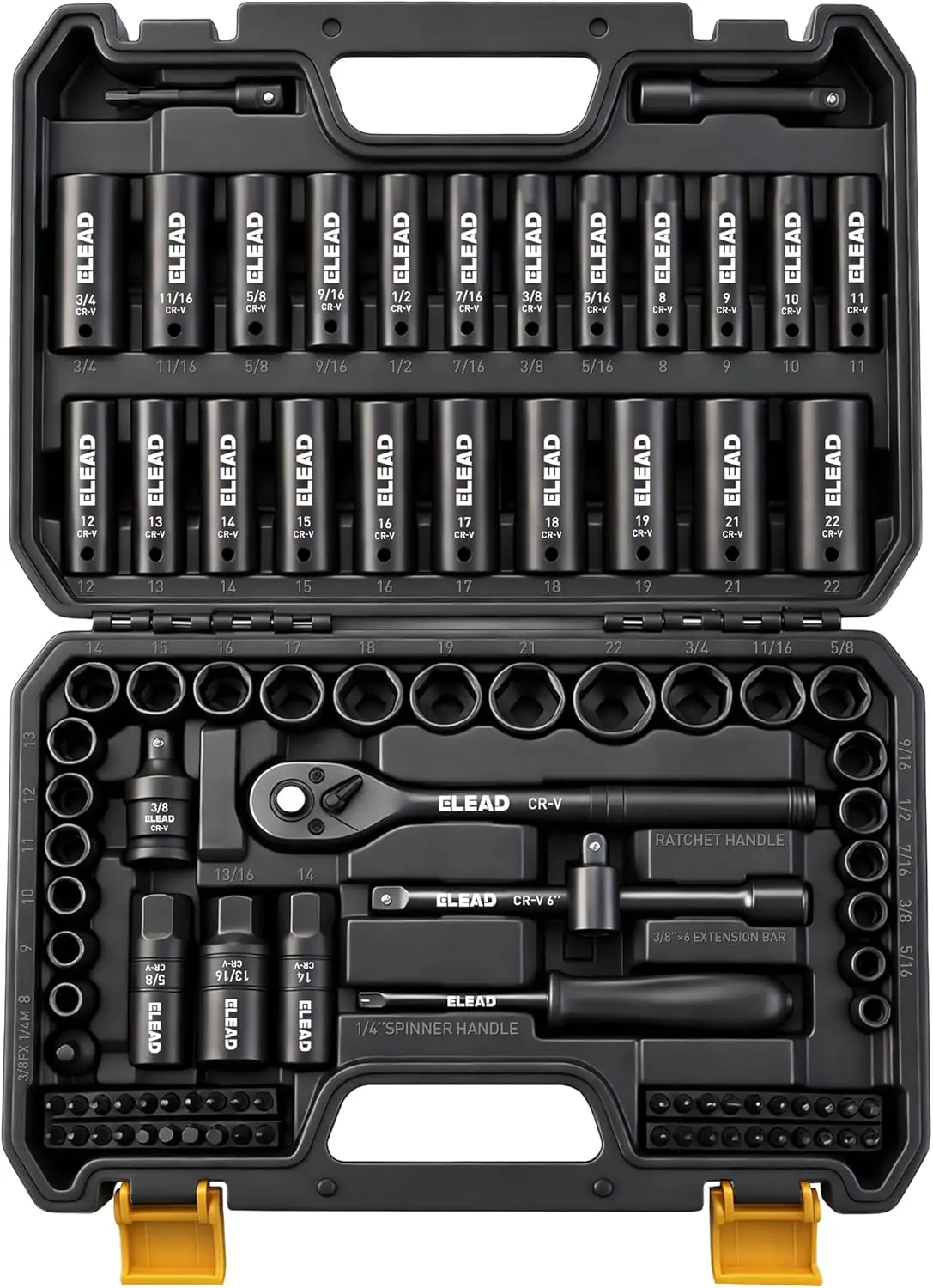 

Набор ударных торцевых головок 3/8 дюйма, 96 предметов, с рукояткой-трещоткой, удлинителями и адаптерами для универсального использования (SAE и метрические размеры)