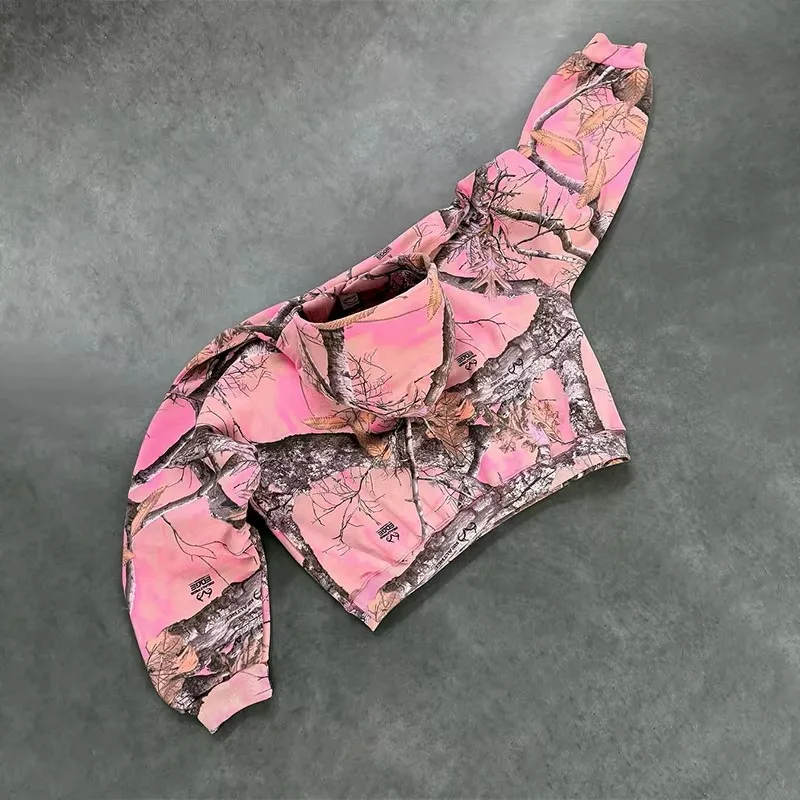 

Y2K new Hoodie Gothic Pink Branch Camo Print Pattern Oversized Hoodie Streetwear Retro Men women Fashion Casual Sweatshirt Top