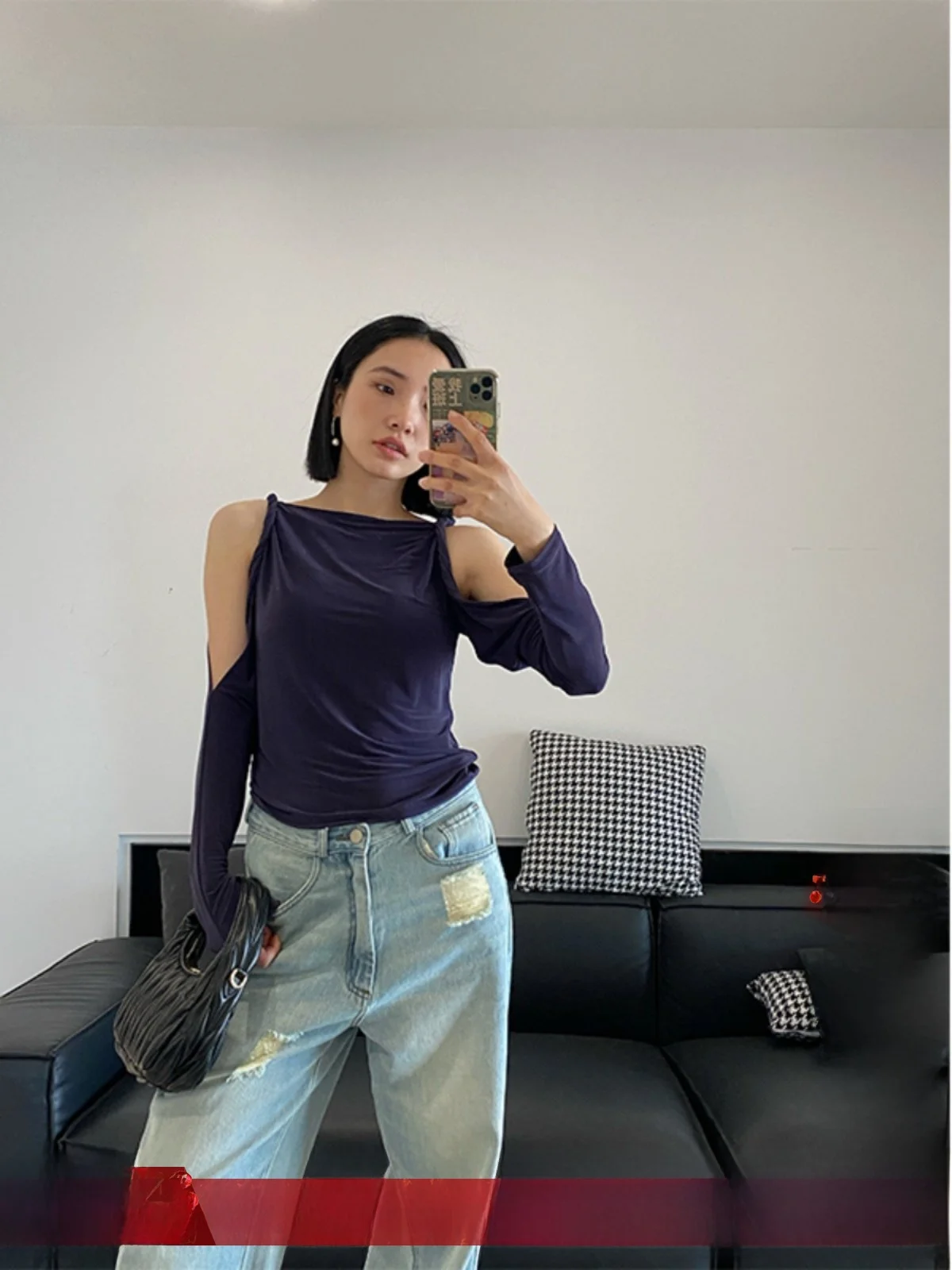 

Женская повседневная футболка с открытыми плечами, длинный рукав, стандартный крой, материал: 100% (другой материал), подходит для весеннего сезона