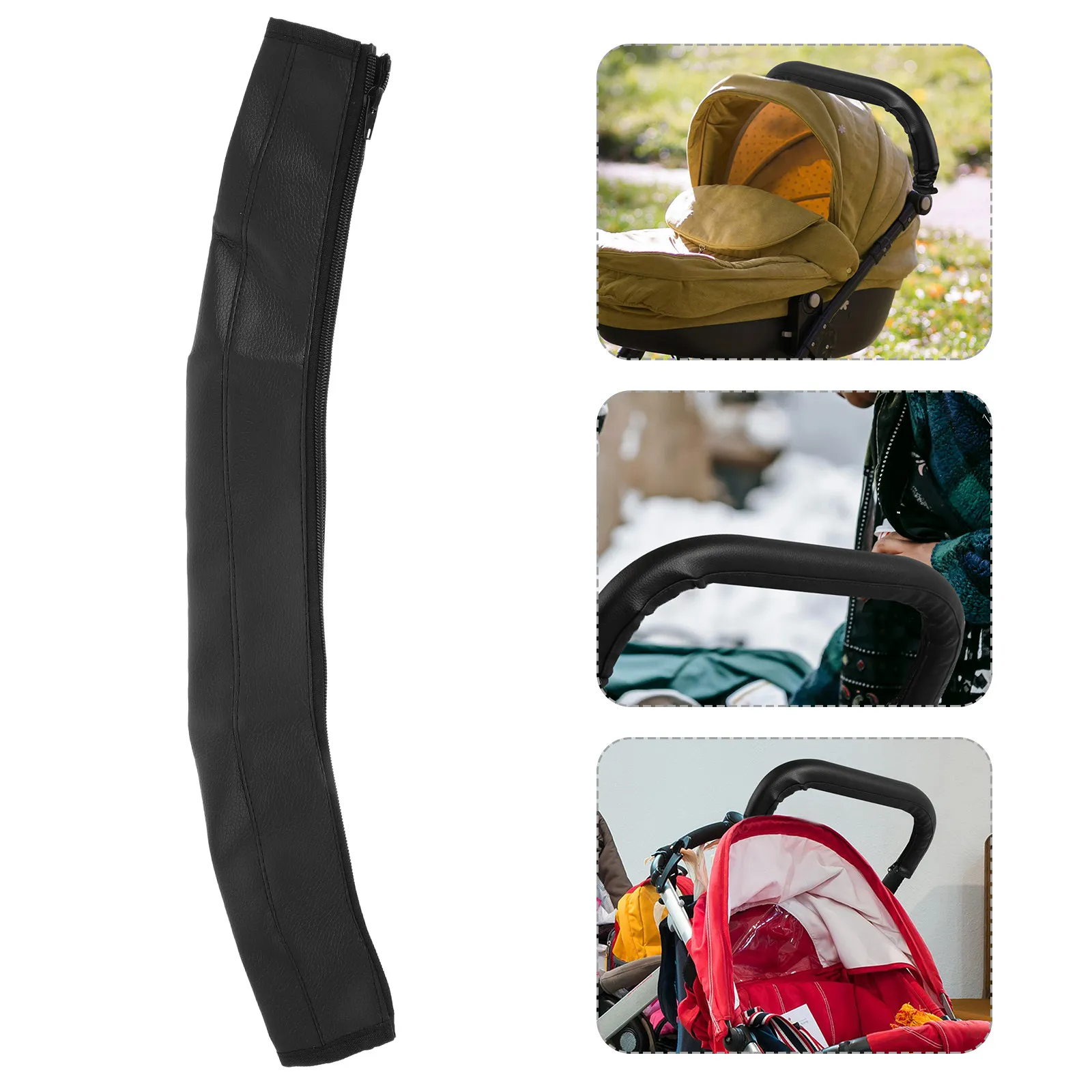 Stroller Handlebar PU Cover Foldable Zipper Closure Easy Install Protective Baby Stroller Handle Sleeve Replacement Grip