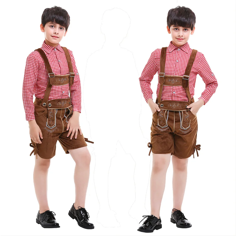 Oktoberfest Cosplay Child Boys Shirt Lederhosen Outfit Traditional Bavarian Beer Costume Disguise Kids Fantasy Outfits