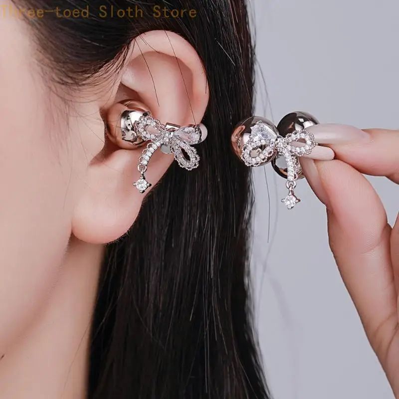 Silberner Ohrhörer-Charm-Ohrclip für FreeClip 1/2 Open-Ear-Ohrhörer, Paar mit Schmetterlingsschleifen-Design, einfacher – Detail 4