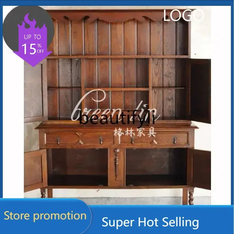 PPP  American retro solid wood dining side cabinet storage porch table decoration partition wine cabinet bookshelf