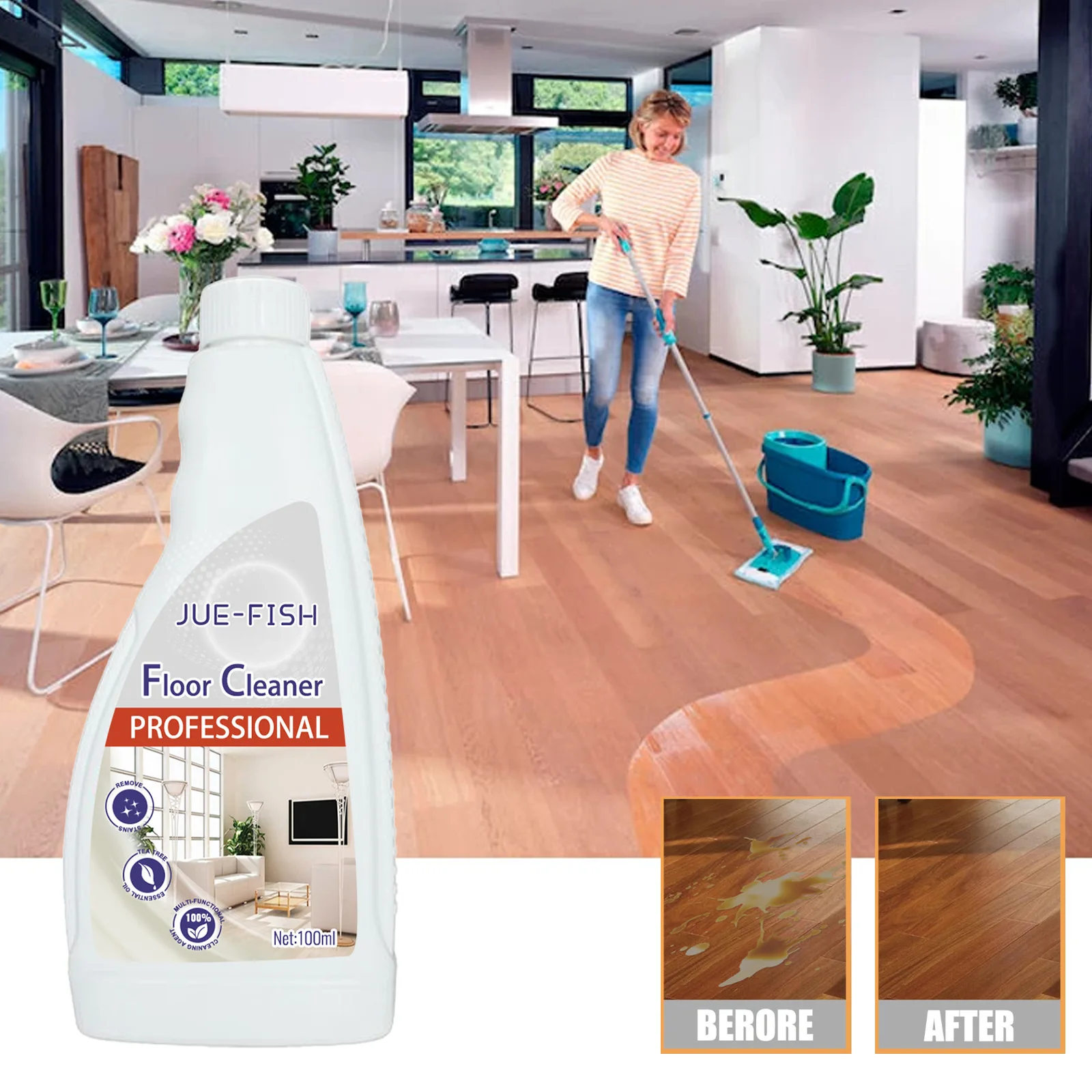 Floor Cleaning Agent Tile Dirt Brighten Cleaning Floor Strong Stain Removal Wooden Floor Scratch Polishing Tile Cleaner Liquid