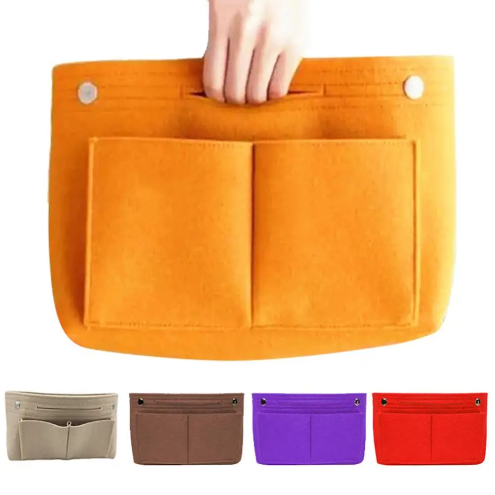 Women Handbag Cosmetic Bags Portable Makeup Handbag Organizer Multi Pockets Solid Color Felt Insert Bag Travel Inner Purse