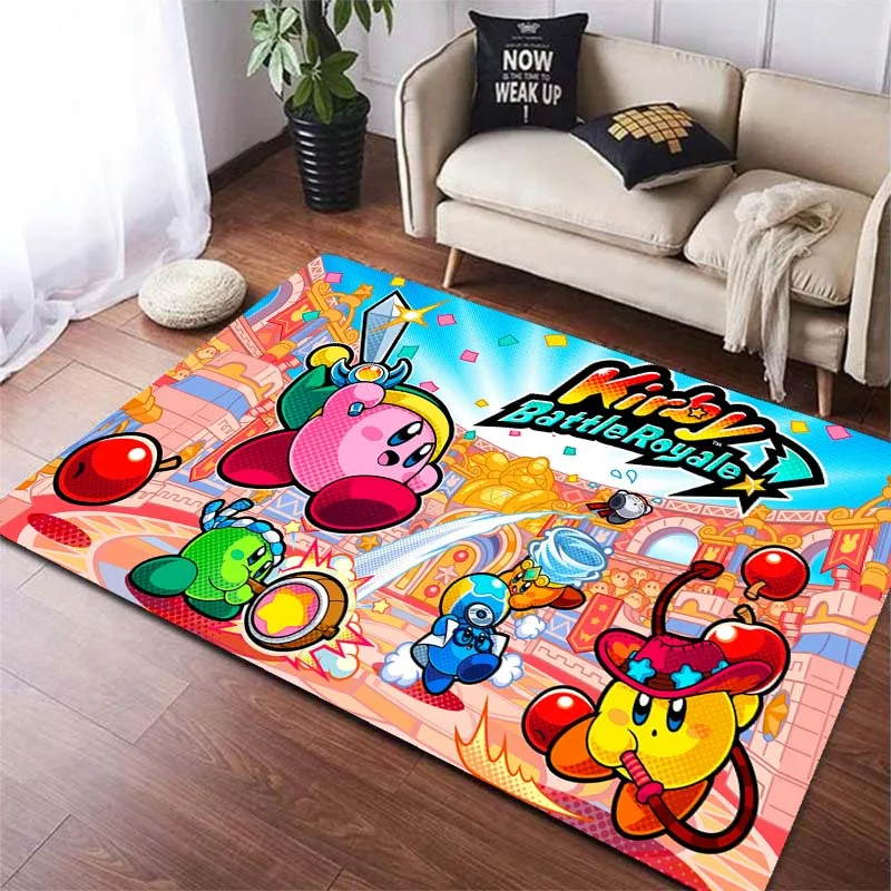 K-Kirbys Cartoon Pink Round Hero Action Game Rugs for Living Room Bedroom Decoration Rug Children Play Room Mat Anti-slip Carpet