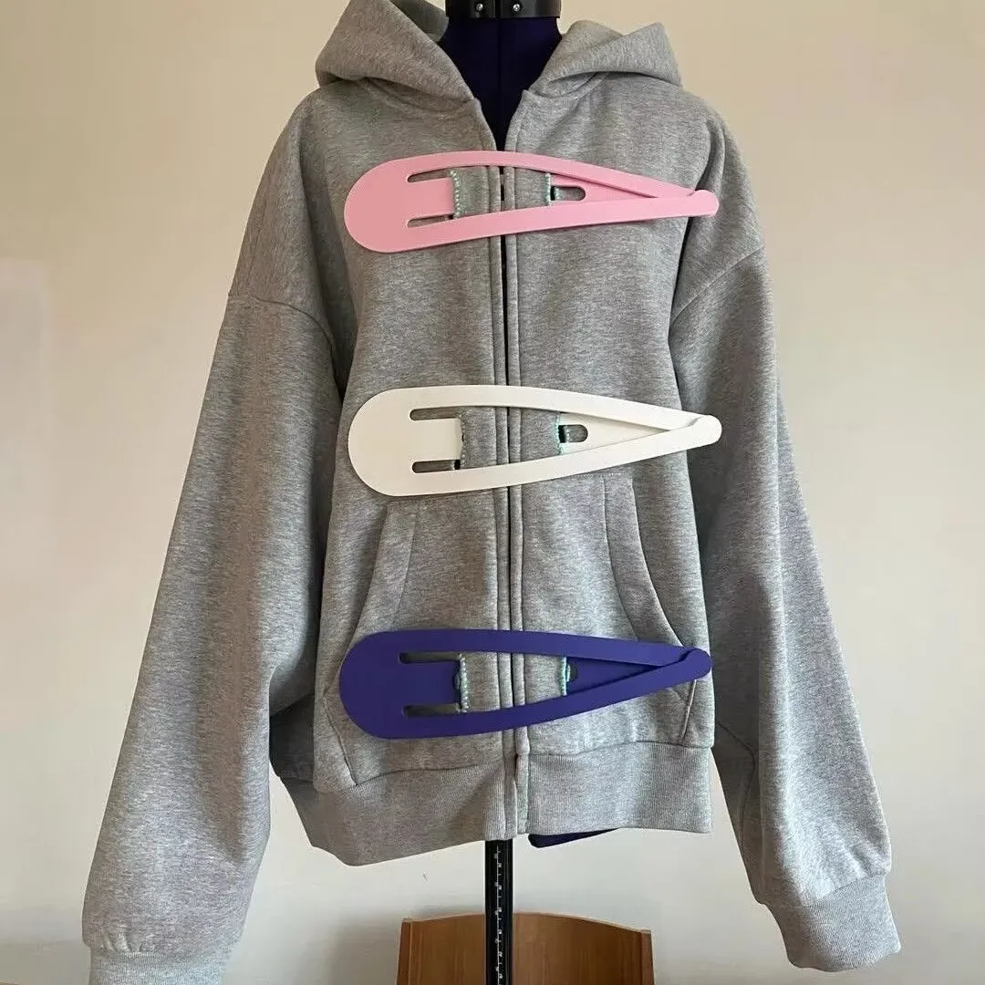 Modischer Lässiger Lockerer Reißverschluss-Hoodie Personalisierte Sweatshirts 2026 Neues Frühjahr Schickes Großes Haarspangen-Design Vielseitige Oberteile Streetwear